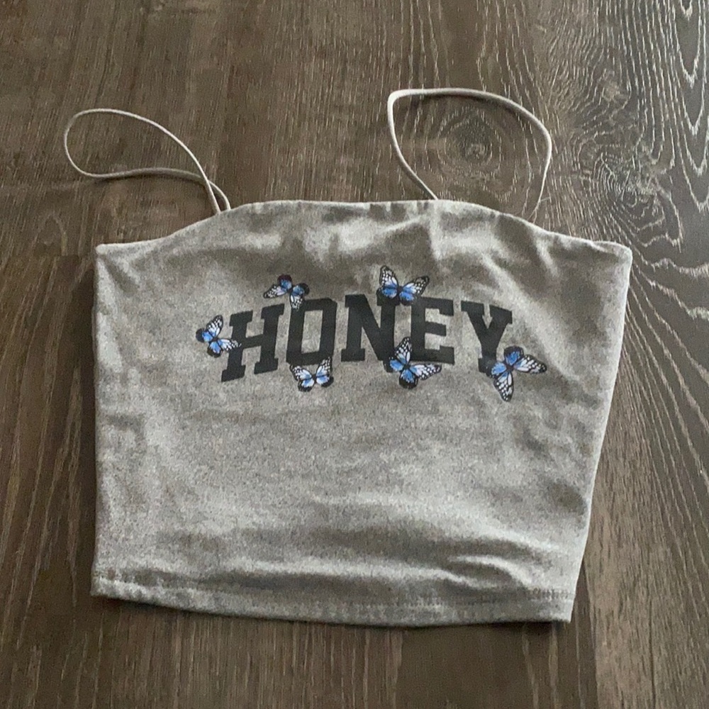 blue and black crop top